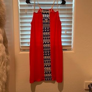 Bright red and blue dress